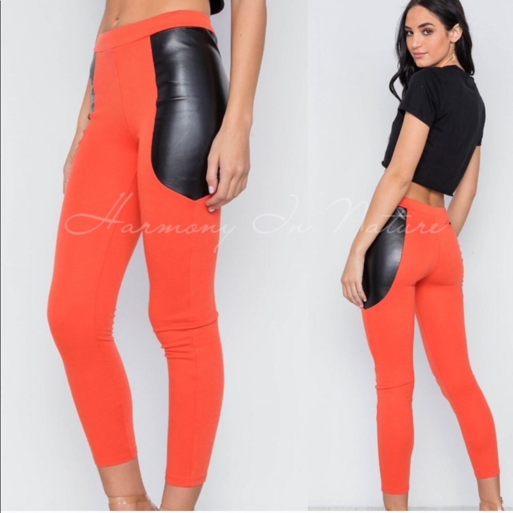 FREE SHIPPING 2 left! Orange black vegan leggings
